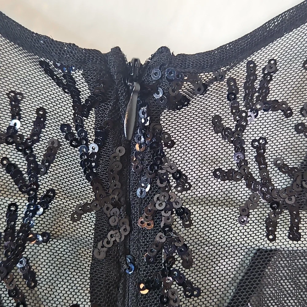 🌟 R&M Richards Petite 6P Black Sequin Long Evening Gown - Picture 15 of 15